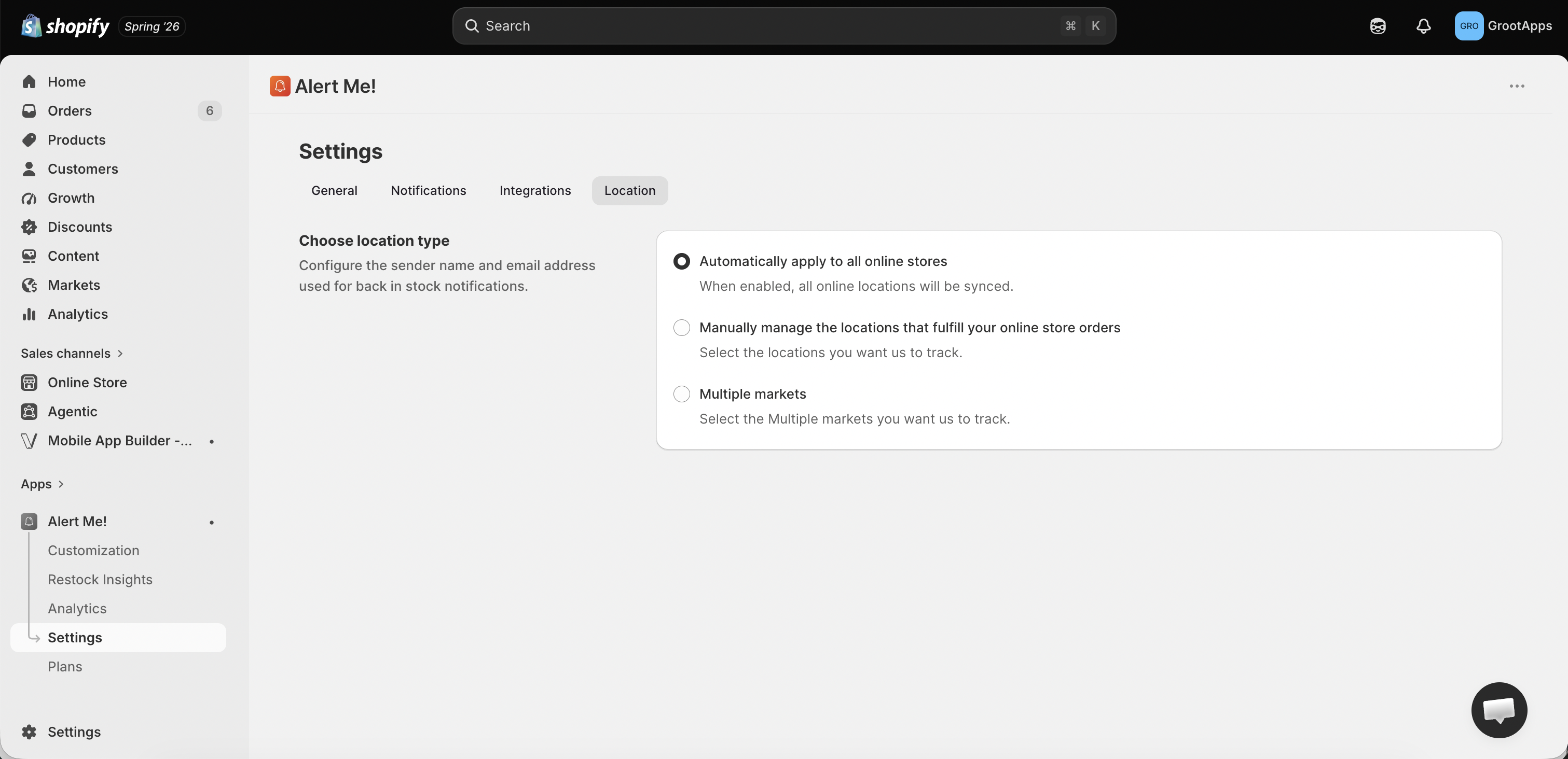 Settings, location type