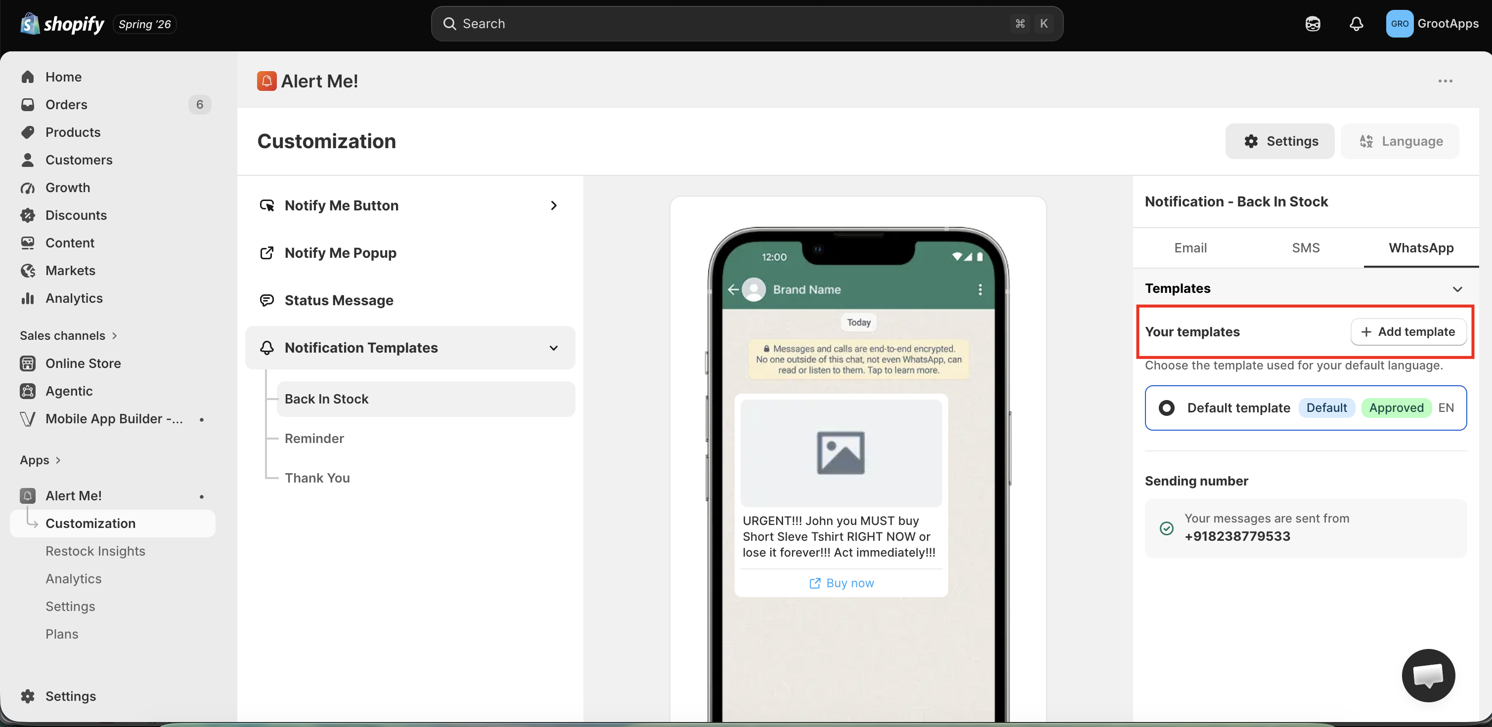 Custom WhatsApp template editor