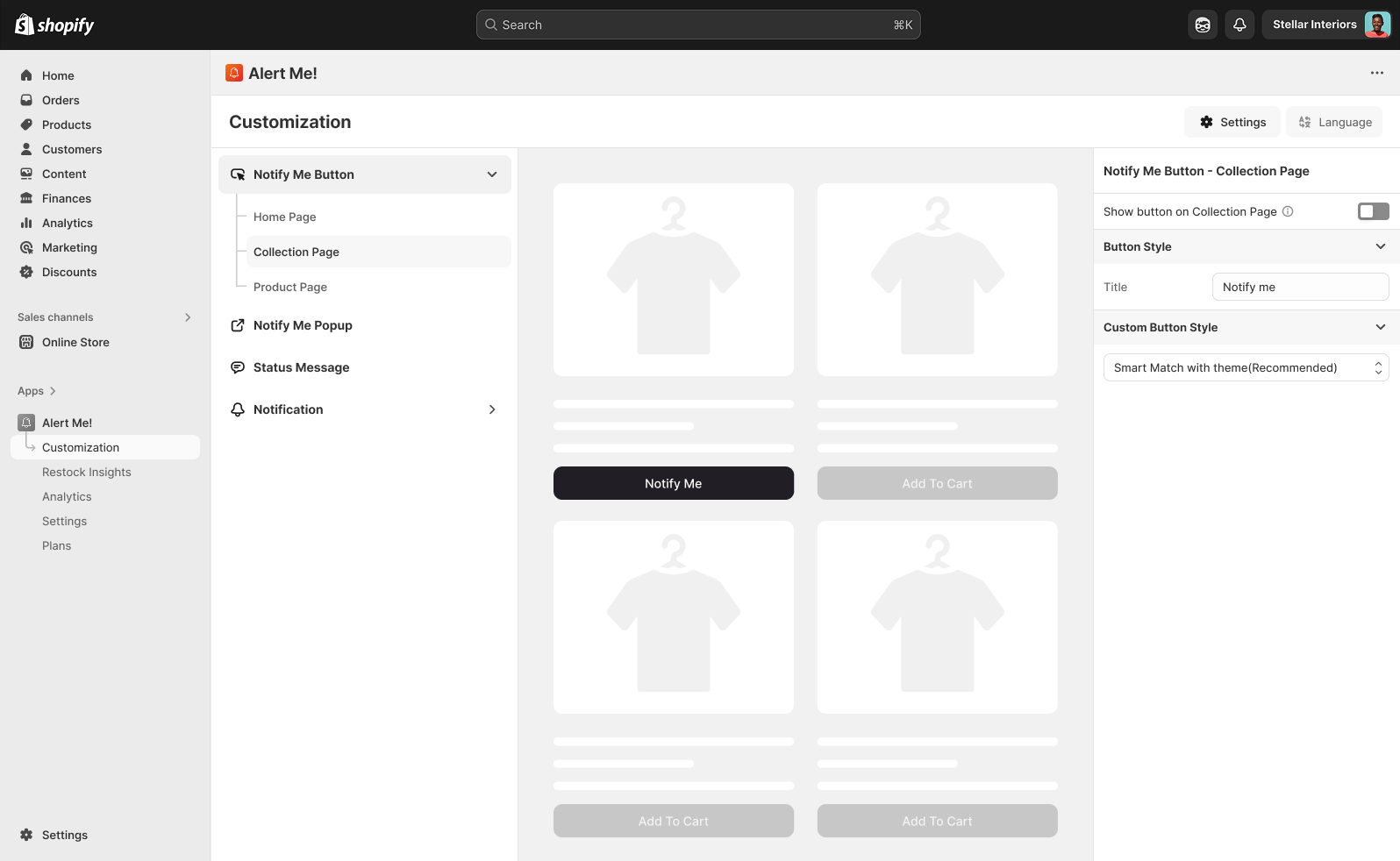 Notify Me on collection page