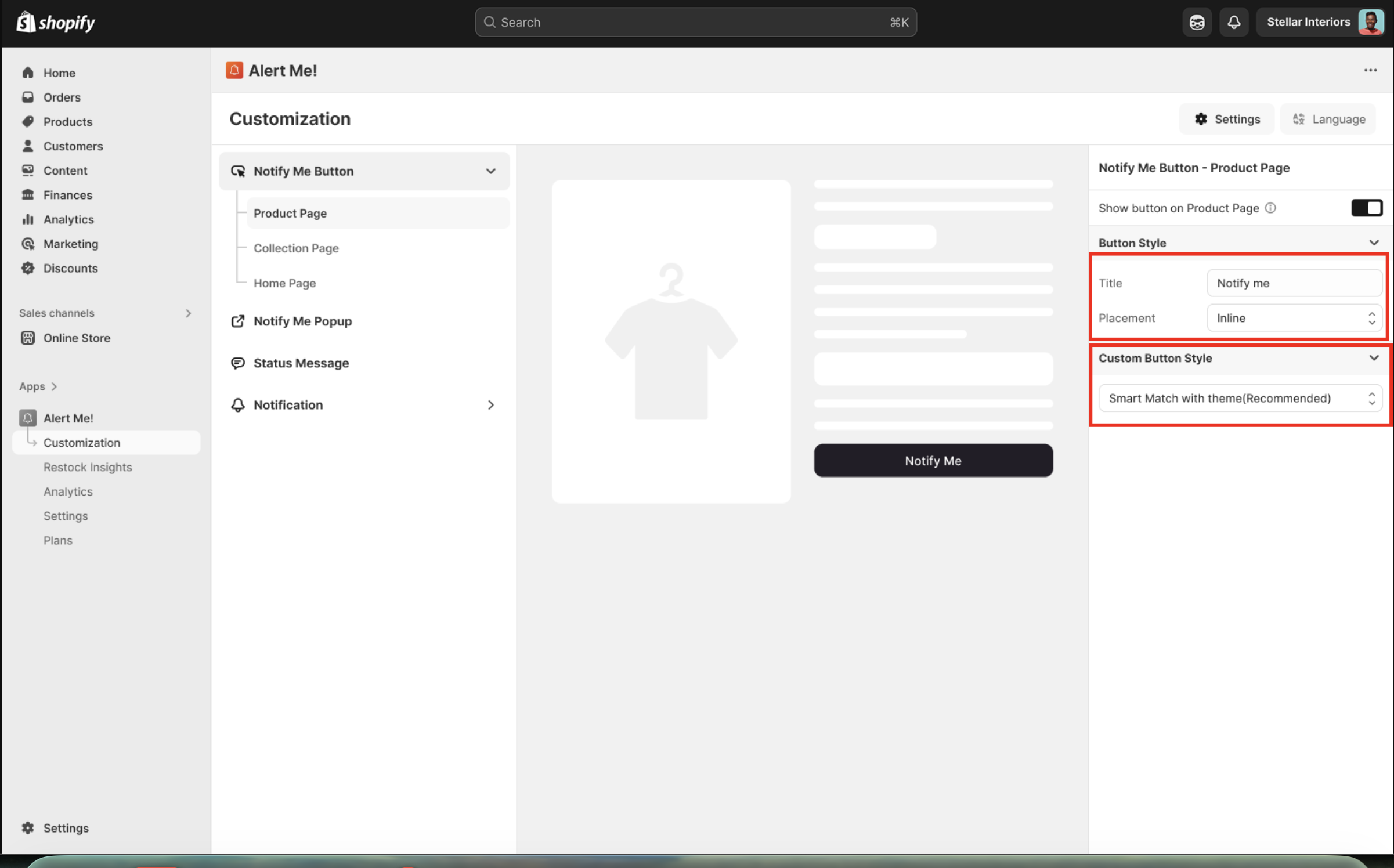 Customize the button