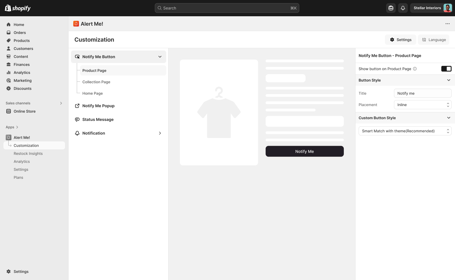 Notify Me on product page
